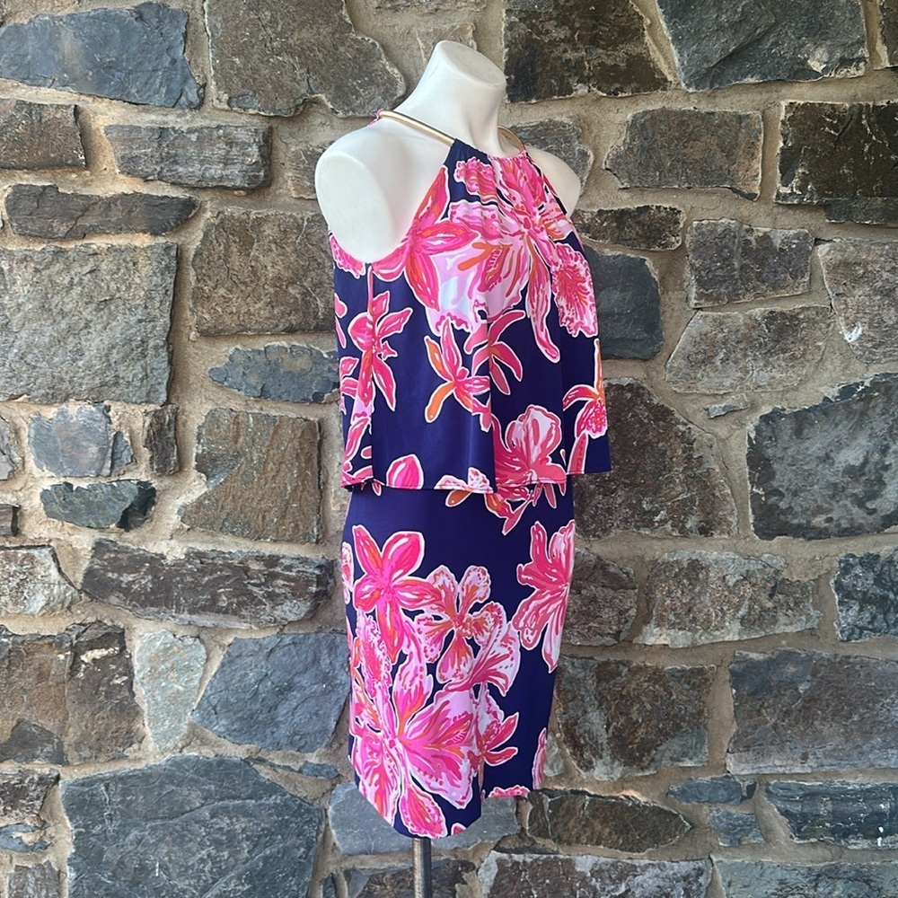 Lilly Pulitzer 'Lucia' Dress in Bright Navy Via Sunny Engineered Floral Size XS - Picture 5 of 9